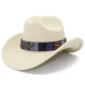 Detailed view of a white western cowboy hat featuring patriotic eagle emblem and flag band design. - One Size / Beige