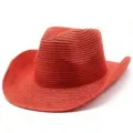 Détail de chapeau de cow-boy en paille tressée rouge, chapeau de soleil respirant. - Taille unique / Rouge