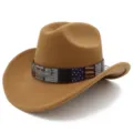 Chapeau de cow-boy occidental classique avec emblème d'aigle patriotique et bande de drapeau. - Taille unique / Kaki