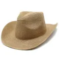 Vue detaillee du chapeau de cowboy en paille tisee khakifonce, respirant et elegant. - Taille unique / Kaki