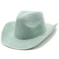 Chapeau de paille tissé vert clair style cowboy vue détaillée chapeau de soleil respirant. - Taille unique / Vert clair