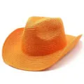 Chapeau de paille orange tissé vue rapprochée style cowboy occidental protection solaire chapeau - Taille unique / Orange