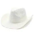 Détail chapeau cowboy en paille tressée blanche, protection solaire respirante hommes femmes. - Taille unique / Blanc