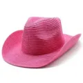 Modisch Rosa Gewebter Stroh Cowboyhut Sommer Outdoor Sonnenschutz Strandhut Damen Herren - Einheitsgröße / Fuchsia
