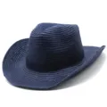 Dunkelblaue Strohhut Detailansicht mit atmungsaktiver geflochtener Struktur und Cowboy Krempe. - Einheitsgröße / Dunkelblau