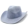 Detailansicht des hellblauen gewebten Stroh-Cowboyhutes, atmungsaktiver Sonnenschutzhut. - Einheitsgröße / Hellblau