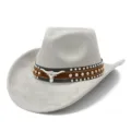 Grey suede cowboy hat with metallic longhorn and studs, stylish western jazz hat for adults. - One Size / 23#
