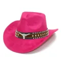 Fashion pink suede cowboy hat for men and women, classic western jazz fedora cap with studded band. - One Size / 14#
