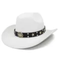 White western cowboy hat with punk star studs, stylish fashion headwear for parties and dance. - One Size / White