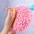 Japanese chenille hand towel ball, thick hanging quick-drying wipe towel for kitchen and bathroom. - Pink