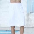 Herren tragbares Badetuch, schnell trocknender Mikrofaser Bademantel Rock mit Taschen für Spa. - Herren-Badewickelrock + Handtuch / Weiß