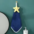 Hanging hand towel, cute plush star coral velvet super water-absorbing bathroom kitchen towel. - 30*30cm / Navy Blue
