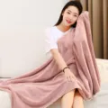 Pink coral fleece large bath towel soft absorbent home shawl nap blanket for daily use - Pink