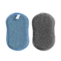 Spugna per pulizia cucina bifacciale, rete blu con anello di sospensione e tampone abrasivo grigio. - Blu