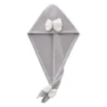 Grey coral fleece dry hair cap with cute white bow, soft absorbent swallowtail towel wrap for women. - One Size (26*65cm) / Gray