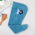 Double layer microfiber hair drying towel cute embroidered quick dry shower cap for women blue - One Size / Single Layer Blue