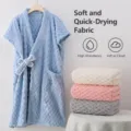 Wearable cloud grid bath towel bathrobe for women, soft absorbent cozy shower dress home loungewear - One Size / Off White