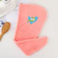 Pink microfiber hair drying towel cap with cute princess embroidery, super absorbent and fast. - One Size / Single Layer Pink