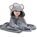 Grey baby elephant hooded towel coral fleece cute infant bath cloak soft cartoon cape robe - 80x80cm / Grey Elephant