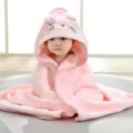 Pink baby hooded cape towel, cute animal design soft coral fleece bath blanket for kids. - 80x80cm / Pink Cat