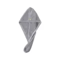 Gray coral fleece dry hair cap with pineapple grid texture and cute bear decor, fast drying. - 25x65 Single Layer / Gray