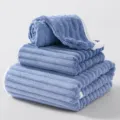 Set asciugamano da bagno a righe in velluto corallo blu, morbido assorbente per uso domestico. - Asciugamano (35*75cm) / Aqua