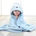 Soft blue baby hooded towel cute bear design coral fleece bath cape comfortable infant wrap - 80x80cm / Blue Dog