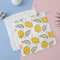 Toalla facial de gasa de algodón de 6 capas para bebés, lindo estampado de limón suave. - Limón