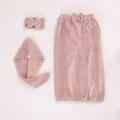 Ensemble de bain en polaire corail jupe de bain portable bonnet cheveux nœud femme. - Ensemble de jupe pour femme / Rose racine de lotus