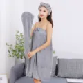 Ensemble de serviette de bain portable en polaire corail grise avec bonnet et bandeau. - Bonnet de Douche / Gris