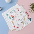 Toallita de bebé de algodón puro de 6 capas, toalla cuadrada de gasa suave con unicornio y arco iris. - Unicornio