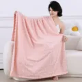 Couverture jeté en peluche rose douce pour canapé lit, couverture polaire unie pour sieste confortable. - Velours flammé rose