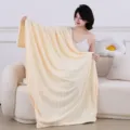 Couverture plaid en polaire côtelée unie pour canapé lit, douce et chaude couverture. - Modèle à cordon beige