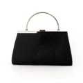 Elegante schwarze Abendtasche mit goldenem rundem Griff und Plissee-Detail, Nahaufnahme - TW064 Schwarz