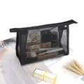 Schwarze Mesh Kosmetiktasche, dreieckige Make-up Tasche mit Reissverschluss, Organizer. - M / Schwarz