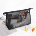 Schwarze Netztasche Kosmetiktasche tragbare Reißverschluss Aufbewahrungstasche Make-up Organizer - L / Schwarz