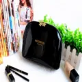 Schwarze Lackleder Kosmetiktasche für Damen, glänzendes Make-up Etui mit Reißverschluss. - S / Schwarz