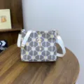 Grey floral woven crossbody bag with white strap and chic gold crown pearl pendant. - Style 3