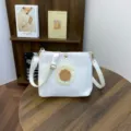 White Woven Crossbody Bag Sunflower Shoulder Bag Casual Summer Straw Handbag for Women - Chrysanthemum (White)