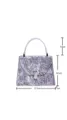 Silver velvet handbag detail showing precise dimensions like height, width and handle drop. - KB662 Silver