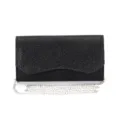 Detailansicht einer schwarzen Glitzer Abendtasche mit stilvollem silbernem Kettenriemen. - Schwarz