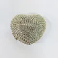 Closeup detail of sparkling crystal rhinestone heart evening clutch bag with metal clasp hardware. - Small Stone Silver