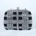 Schwarz-weiße Strass Abendtasche glänzende Perlen Karo Party Clutch Tasche für Damen Hochzeit - Schwarz