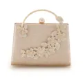 Elegante goldene Glitzer-Abendtasche mit funkelnden Strassblumen und Schmetterlingsdekor. - 2307 Champagner