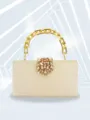 Gold glitter evening clutch detail with crystal clasp and chain handle, party fashion bag accessory - TW170H Gold