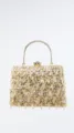 Elegante Damen Abendtasche mit Perlen Pailletten, goldenem Griff und Kristalldetail. - Gold