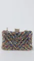 Bunte Strass Abendtasche Clutch mit funkelndem Kristallverschluss und goldenen Details. - bunt