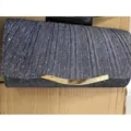 Glitter pleated evening clutch bag with elegant curved gold metal clasp for party. - TW020 Blue