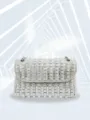 Silberne Strass-Abendtasche mit Kettengurt, luxuriöse Kristall-Umhängetasche für Party und Anlass. - Silber