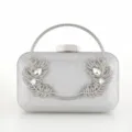 Silberne Glitzer Clutch Tasche Damen, elegante Abendhandtasche mit Kristallfeder Dekor. - 2306 Silber